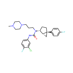 CN1CCN(CCCN(C(=O)Nc2ccc(F)c(Cl)c2)[C@@H]2CC[C@]3(c4ccc(F)cc4)C[C@H]23)CC1 ZINC000036351574