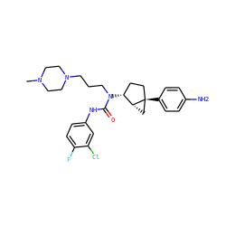 CN1CCN(CCCN(C(=O)Nc2ccc(F)c(Cl)c2)[C@@H]2CC[C@]3(c4ccc(N)cc4)C[C@H]23)CC1 ZINC000036351613