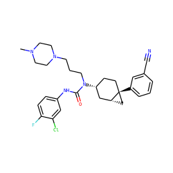 CN1CCN(CCCN(C(=O)Nc2ccc(F)c(Cl)c2)[C@@H]2CC[C@]3(c4cccc(C#N)c4)C[C@@H]3C2)CC1 ZINC000036351885