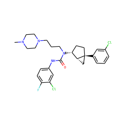 CN1CCN(CCCN(C(=O)Nc2ccc(F)c(Cl)c2)[C@@H]2CC[C@]3(c4cccc(Cl)c4)C[C@H]23)CC1 ZINC000022935403