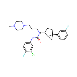 CN1CCN(CCCN(C(=O)Nc2ccc(F)c(Cl)c2)[C@@H]2CC[C@]3(c4cccc(F)c4)C[C@H]23)CC1 ZINC000022935412