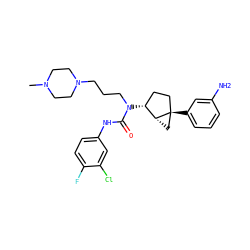 CN1CCN(CCCN(C(=O)Nc2ccc(F)c(Cl)c2)[C@@H]2CC[C@]3(c4cccc(N)c4)C[C@H]23)CC1 ZINC000022935407