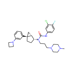 CN1CCN(CCCN(C(=O)Nc2ccc(F)c(Cl)c2)[C@@H]2CC[C@]3(c4cccc(N5CCC5)c4)C[C@H]23)CC1 ZINC000036351580