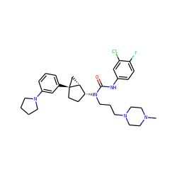 CN1CCN(CCCN(C(=O)Nc2ccc(F)c(Cl)c2)[C@@H]2CC[C@]3(c4cccc(N5CCCC5)c4)C[C@H]23)CC1 ZINC000036351558