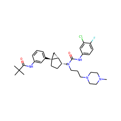 CN1CCN(CCCN(C(=O)Nc2ccc(F)c(Cl)c2)[C@@H]2CC[C@]3(c4cccc(NC(=O)C(C)(C)C)c4)C[C@H]23)CC1 ZINC000036351560