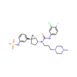 CN1CCN(CCCN(C(=O)Nc2ccc(F)c(Cl)c2)[C@@H]2CC[C@]3(c4cccc(NS(C)(=O)=O)c4)C[C@H]23)CC1 ZINC000028572635