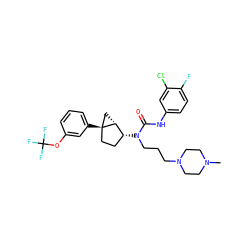 CN1CCN(CCCN(C(=O)Nc2ccc(F)c(Cl)c2)[C@@H]2CC[C@]3(c4cccc(OC(F)(F)F)c4)C[C@H]23)CC1 ZINC000028572439
