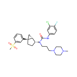 CN1CCN(CCCN(C(=O)Nc2ccc(F)c(Cl)c2)[C@@H]2CC[C@]3(c4cccc(S(C)(=O)=O)c4)C[C@H]23)CC1 ZINC000036351508