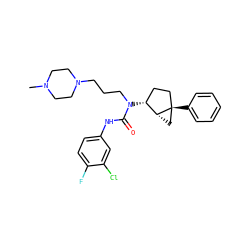 CN1CCN(CCCN(C(=O)Nc2ccc(F)c(Cl)c2)[C@@H]2CC[C@]3(c4ccccc4)C[C@H]23)CC1 ZINC000022935398
