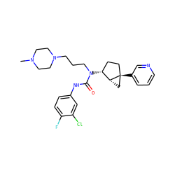 CN1CCN(CCCN(C(=O)Nc2ccc(F)c(Cl)c2)[C@@H]2CC[C@]3(c4cccnc4)C[C@H]23)CC1 ZINC000022935424
