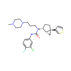 CN1CCN(CCCN(C(=O)Nc2ccc(F)c(Cl)c2)[C@@H]2CC[C@]3(c4ccsc4)C[C@H]23)CC1 ZINC000022935420