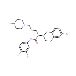 CN1CCN(CCCN(C(=O)Nc2ccc(F)c(Cl)c2)[C@@H]2CCc3cc(Br)ccc3C2)CC1 ZINC000036351925