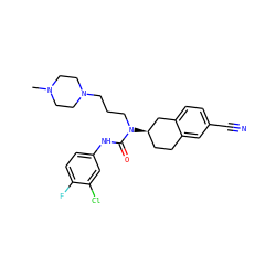 CN1CCN(CCCN(C(=O)Nc2ccc(F)c(Cl)c2)[C@@H]2CCc3cc(C#N)ccc3C2)CC1 ZINC000036351907
