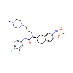 CN1CCN(CCCN(C(=O)Nc2ccc(F)c(Cl)c2)[C@@H]2CCc3ccc(NS(C)(=O)=O)cc3C2)CC1 ZINC000036351904
