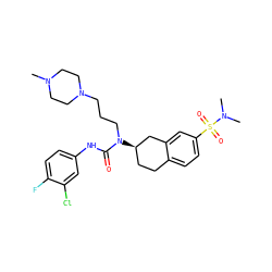 CN1CCN(CCCN(C(=O)Nc2ccc(F)c(Cl)c2)[C@@H]2CCc3ccc(S(=O)(=O)N(C)C)cc3C2)CC1 ZINC000036351918
