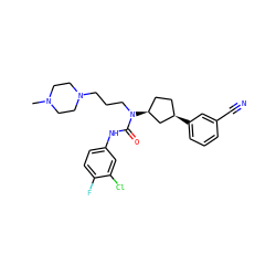 CN1CCN(CCCN(C(=O)Nc2ccc(F)c(Cl)c2)[C@H]2CC[C@@H](c3cccc(C#N)c3)C2)CC1 ZINC000022935394
