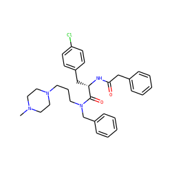 CN1CCN(CCCN(Cc2ccccc2)C(=O)[C@H](Cc2ccc(Cl)cc2)NC(=O)Cc2ccccc2)CC1 ZINC000071317166