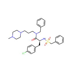 CN1CCN(CCCN(Cc2ccccc2)C(=O)[C@H](Cc2ccc(Cl)cc2)NS(=O)(=O)Cc2ccccc2)CC1 ZINC000071316843