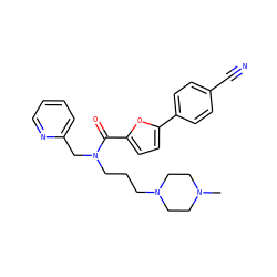 CN1CCN(CCCN(Cc2ccccn2)C(=O)c2ccc(-c3ccc(C#N)cc3)o2)CC1 ZINC000073219536