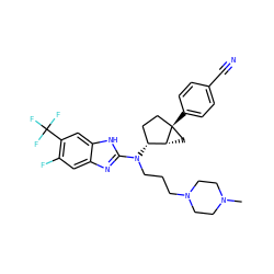 CN1CCN(CCCN(c2nc3cc(F)c(C(F)(F)F)cc3[nH]2)[C@@H]2CC[C@]3(c4ccc(C#N)cc4)C[C@H]23)CC1 ZINC000036351863