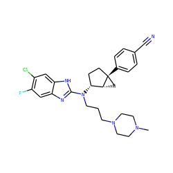 CN1CCN(CCCN(c2nc3cc(F)c(Cl)cc3[nH]2)[C@@H]2CC[C@]3(c4ccc(C#N)cc4)C[C@H]23)CC1 ZINC000036351763
