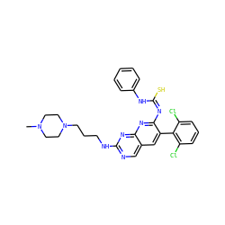 CN1CCN(CCCNc2ncc3cc(-c4c(Cl)cccc4Cl)c(/N=C(/S)Nc4ccccc4)nc3n2)CC1 ZINC000023357803