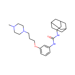 CN1CCN(CCCOc2cccc(NC(=O)NC34CC5CC(CC(C5)C3)C4)c2)CC1 ZINC000066259274