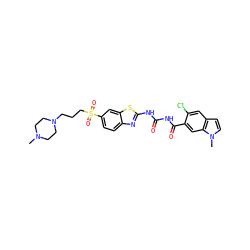 CN1CCN(CCCS(=O)(=O)c2ccc3nc(NC(=O)NC(=O)c4cc5c(ccn5C)cc4Cl)sc3c2)CC1 ZINC000299826559