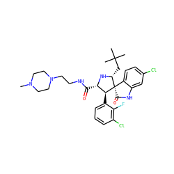 CN1CCN(CCNC(=O)[C@@H]2N[C@H](CC(C)(C)C)[C@]3(C(=O)Nc4cc(Cl)ccc43)[C@H]2c2cccc(Cl)c2F)CC1 ZINC000049709506