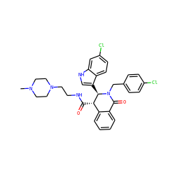 CN1CCN(CCNC(=O)[C@H]2c3ccccc3C(=O)N(Cc3ccc(Cl)cc3)[C@@H]2c2c[nH]c3cc(Cl)ccc23)CC1 ZINC000144747366