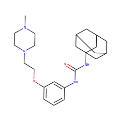 CN1CCN(CCOc2cccc(NC(=O)NC34CC5CC(CC(C5)C3)C4)c2)CC1 ZINC000066259269