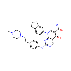 CN1CCN(CCc2ccc(Nc3ncc4c(=O)c(C(N)=O)cn(-c5ccc6c(c5)CCC6)c4n3)cc2)CC1 ZINC000029125465