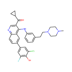 CN1CCN(CCc2cccc(Nc3c(C(=O)C4CC4)cnc4ccc(-c5cc(F)c(O)c(Cl)c5)cc34)c2)CC1 ZINC000114039012