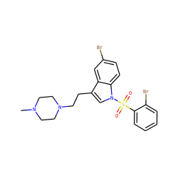 CN1CCN(CCc2cn(S(=O)(=O)c3ccccc3Br)c3ccc(Br)cc23)CC1 ZINC000149592644