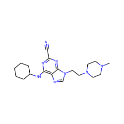 CN1CCN(CCn2cnc3c(NC4CCCCC4)nc(C#N)nc32)CC1 ZINC000022932245