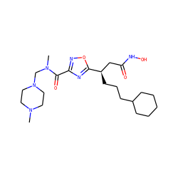 CN1CCN(CN(C)C(=O)c2noc([C@H](CCCC3CCCCC3)CC(=O)NO)n2)CC1 ZINC000040933885