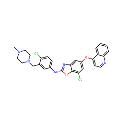 CN1CCN(Cc2cc(Nc3nc4cc(Oc5ccnc6ccccc56)cc(Cl)c4o3)ccc2Cl)CC1 ZINC000023359498