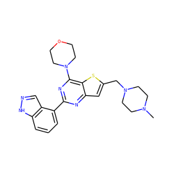 CN1CCN(Cc2cc3nc(-c4cccc5[nH]ncc45)nc(N4CCOCC4)c3s2)CC1 ZINC000040953753