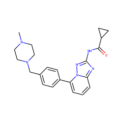 CN1CCN(Cc2ccc(-c3cccc4nc(NC(=O)C5CC5)nn34)cc2)CC1 ZINC000096174620