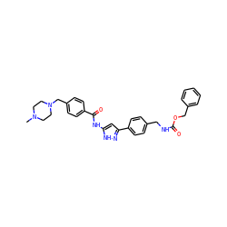 CN1CCN(Cc2ccc(C(=O)Nc3cc(-c4ccc(CNC(=O)OCc5ccccc5)cc4)n[nH]3)cc2)CC1 ZINC000084653535