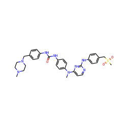 CN1CCN(Cc2ccc(NC(=O)Nc3ccc(N(C)c4ccnc(Nc5ccc(CS(C)(=O)=O)cc5)n4)cc3)cc2)CC1 ZINC000023254586