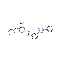 CN1CCN(Cc2ccc(NC(=O)c3cccc(-c4noc(-c5cccnc5)n4)c3)cc2C(F)(F)F)CC1 ZINC001772650110