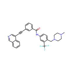 CN1CCN(Cc2ccc(NC(=O)c3cccc(C#Cc4cncc5ccccc45)c3)cc2C(F)(F)F)CC1 ZINC000222175813