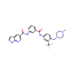 CN1CCN(Cc2ccc(NC(=O)c3cccc(NC(=O)c4cnc5[nH]ccc5c4)c3)cc2C(F)(F)F)CC1 ZINC000169311388