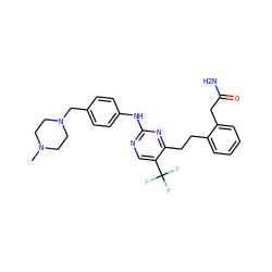CN1CCN(Cc2ccc(Nc3ncc(C(F)(F)F)c(CCc4ccccc4CC(N)=O)n3)cc2)CC1 ZINC000201634070