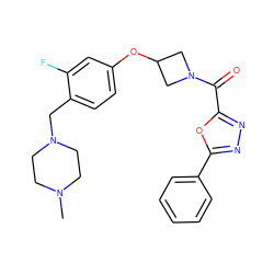 CN1CCN(Cc2ccc(OC3CN(C(=O)c4nnc(-c5ccccc5)o4)C3)cc2F)CC1 ZINC000113568392