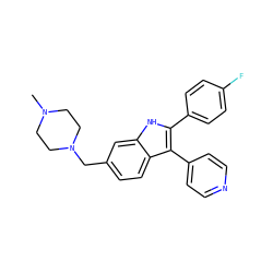 CN1CCN(Cc2ccc3c(-c4ccncc4)c(-c4ccc(F)cc4)[nH]c3c2)CC1 ZINC000040952391