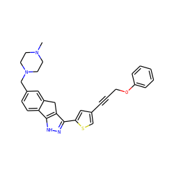 CN1CCN(Cc2ccc3c(c2)Cc2c(-c4cc(C#CCOc5ccccc5)cs4)n[nH]c2-3)CC1 ZINC000028641401