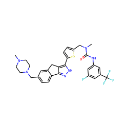 CN1CCN(Cc2ccc3c(c2)Cc2c-3n[nH]c2-c2ccc(CN(C)C(=O)Nc3cc(F)cc(C(F)(F)F)c3)s2)CC1 ZINC000036338862