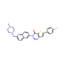 CN1CCN(Cc2ccc3cc(-n4cnc5cc(-c6ccc(Cl)cc6)sc5c4=O)ccc3n2)CC1 ZINC000038149729